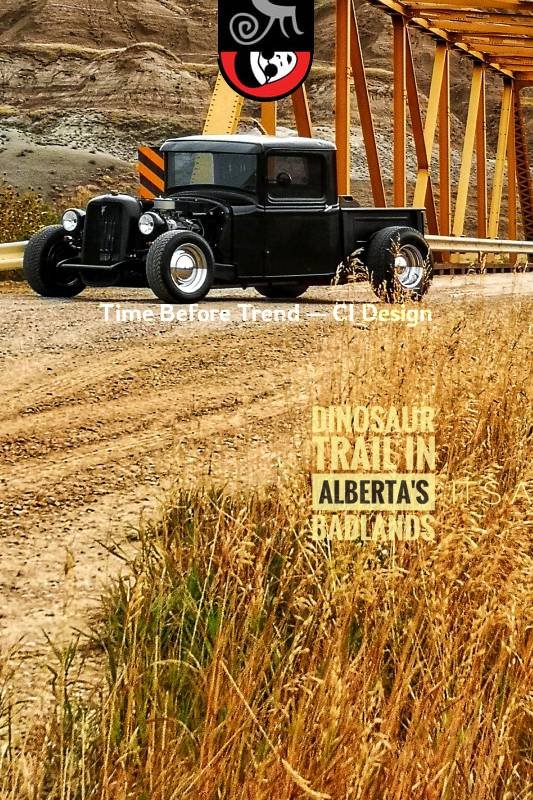 Consistency without rigidity illustrated through an old car crossing a bridge in the badlands, showing structure enduring change and use over time in corporate identity design